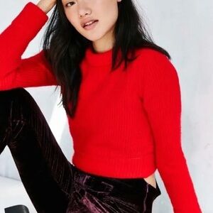UNIF x Urban Outfitters red cropped sweater with faux turtleneck collar